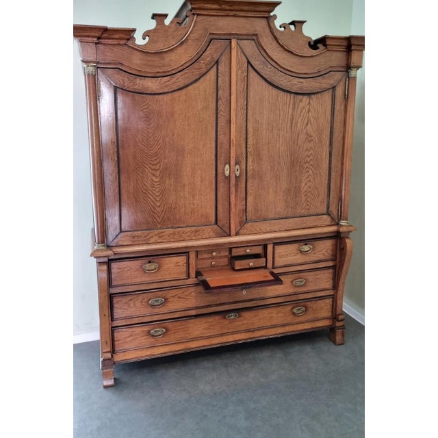 Brown Empire Dutch Demountable Oak Cabinet with Hidden Secretary, 1820s For Sale - Image 8 of 16