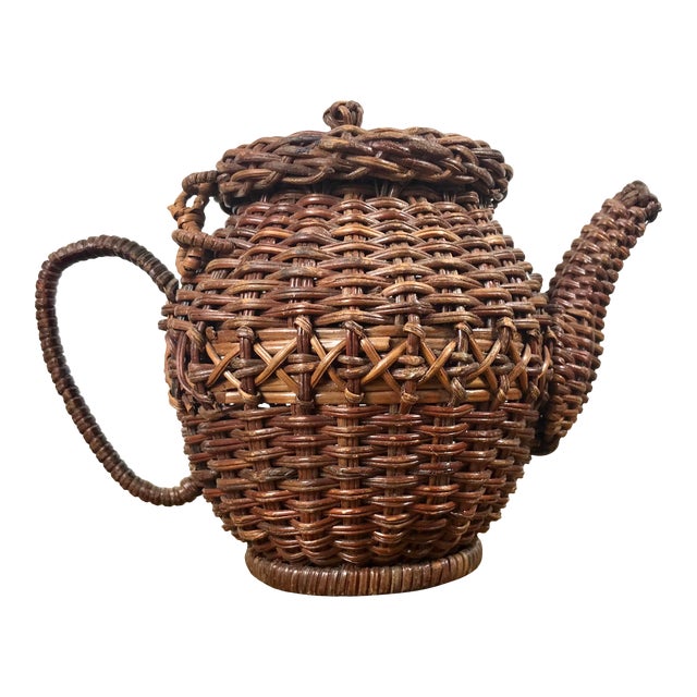 Vintage Teapot Shaped Hand Woven Wicker Basket Chairish