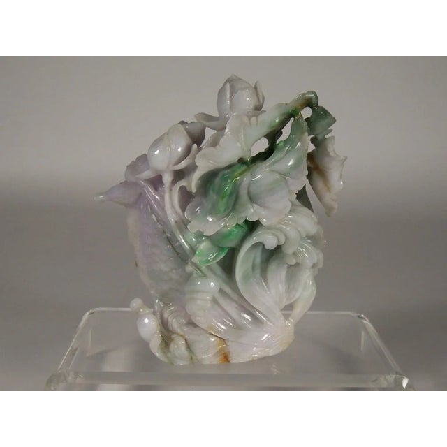 Vintage White Green Lavender Jade Jadite Chinese Fish Carving For Sale - Image 9 of 9