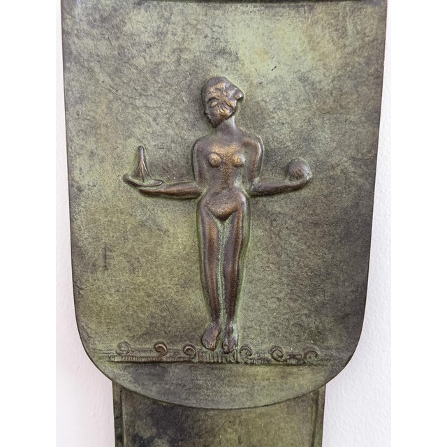 1940s Swedish Grace Patinated Bronze Wall Sconce with Classical Female Relief, 1940 For Sale - Image 5 of 6