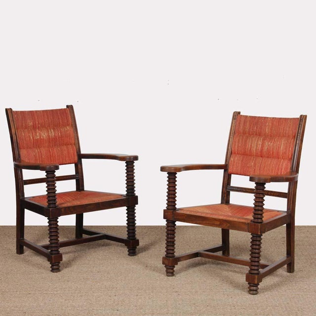 Brown Armchairs in the style of Charles Dudouyt, 1950s, Set of 2 For Sale - Image 8 of 8