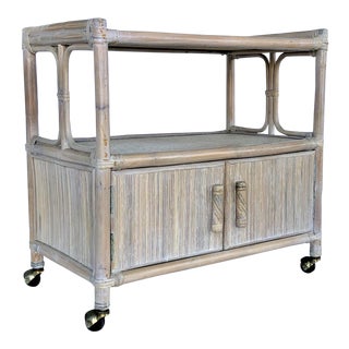 1970s Vintage Boho Chic White Washed Bar Cart For Sale