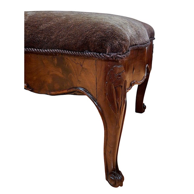 19th-Century French Carved Mahogany and Mohair Bench For Sale - Image 9 of 12