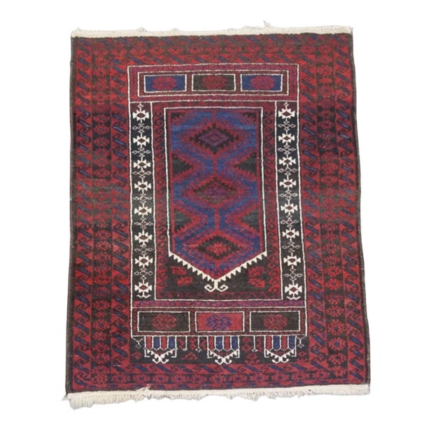 Oriental Subtle Hand-Knotted Rug with Burgundy Red, Dark Blue and Beige Tones For Sale