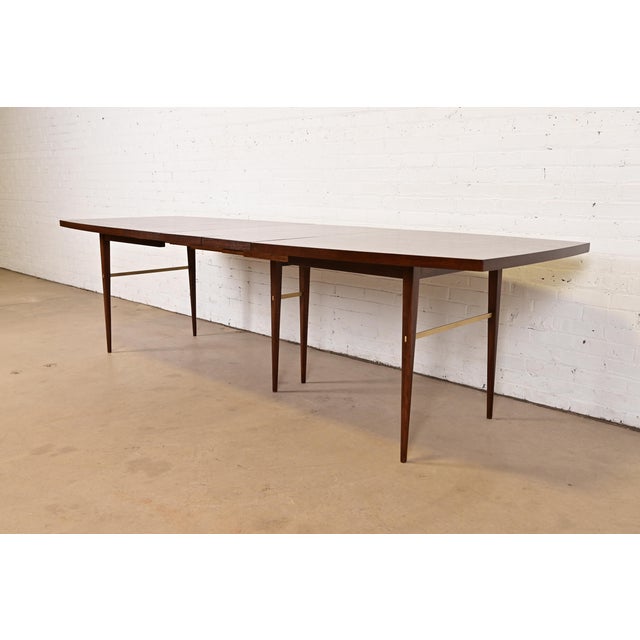 Mid-Century Modern Paul McCobb for Directional Mid-Century Modern Walnut and Brass Extension Dining Table, Newly Refinished For Sale - Image 3 of 14