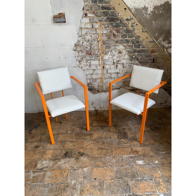 Metal Postmodern Orange Armchairs with Bouclé Upholstery, 1980s, Set of 2 For Sale - Image 7 of 15