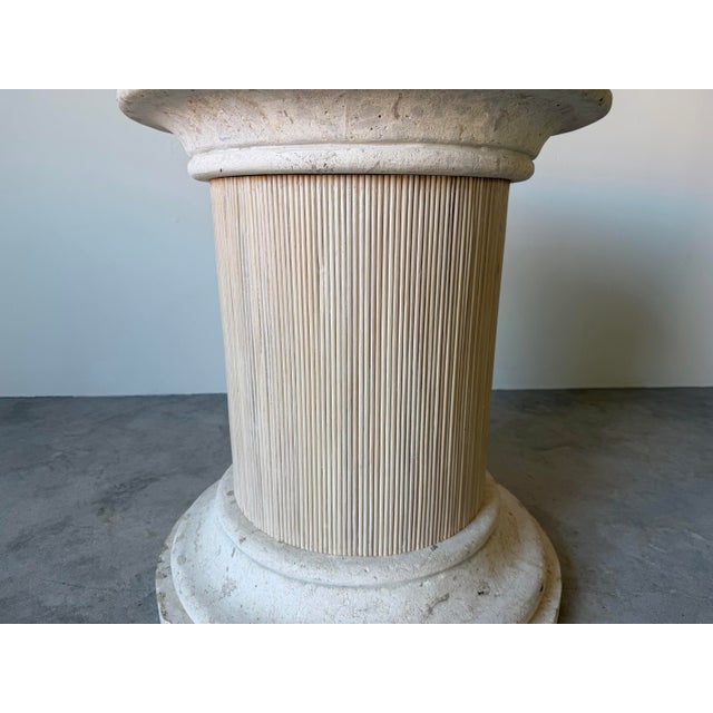 1980s Vintage Coastal Coquina - Coral Stone & Rattan Pedestal Dining Table Base For Sale - Image 5 of 12