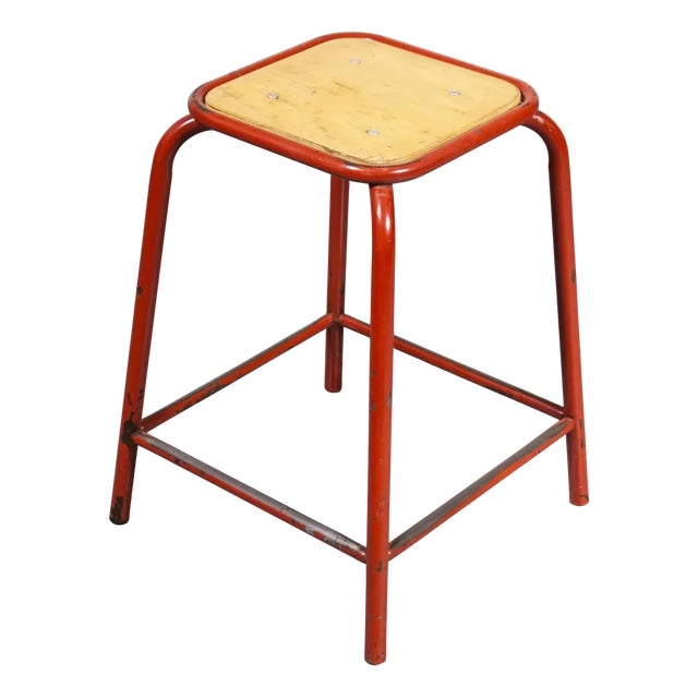 French Red Mullca Stacking Laboratory Stool, 1960s For Sale