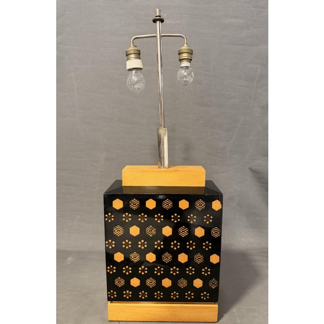 Postmodern Lacquered Table Lamp with Geometric Decor, 1970s For Sale - Image 3 of 13