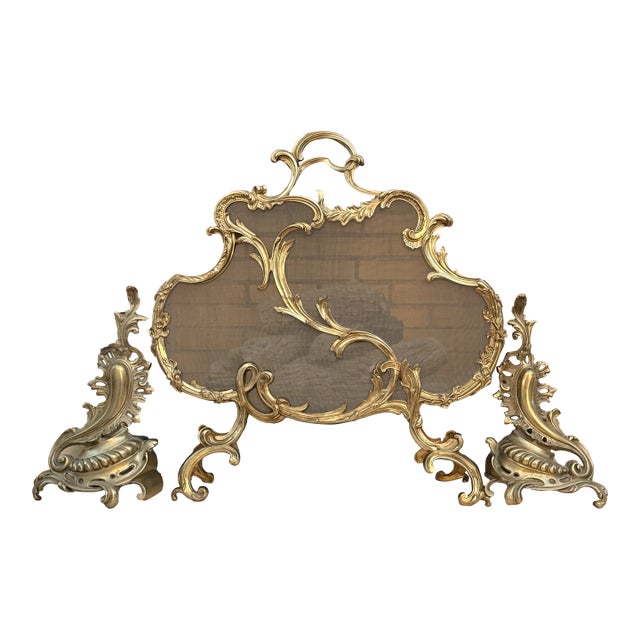 19th Century Fireplace Screen & Andiron Set For Sale