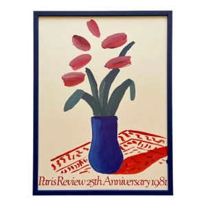 David Hockney Vintage 1981 Lithograph Print Framed Paris Review 25th Anniversary Poster " Flower Study " 1980