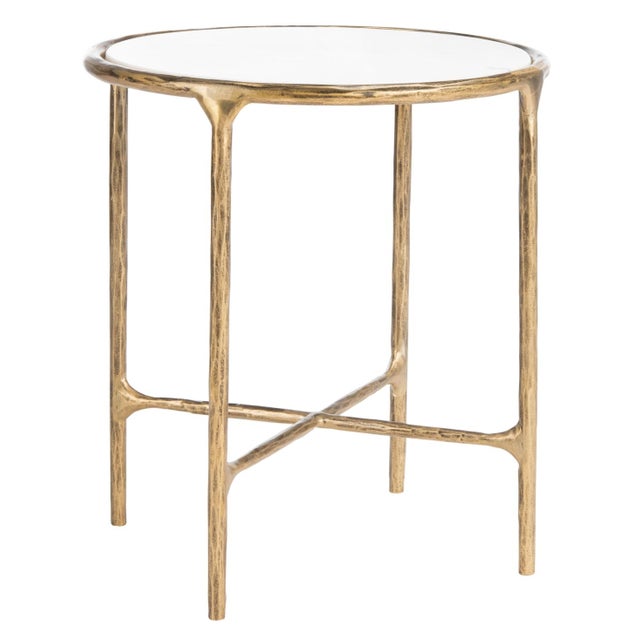 Jessa Metal Round End Table in Brass with White Marble Top For Sale In Philadelphia - Image 6 of 7
