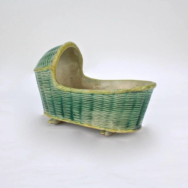 Ceramic Large Antique English Staffordshire or Prattware Pottery Model of a Cradle For Sale - Image 7 of 11