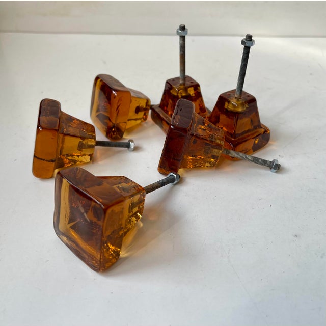 1960s Vintage Swedish Amber Glass Knobs, 1960s, Set of 6 For Sale - Image 5 of 8