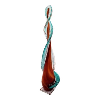 Teal and Auburn Blown Glass Sculpture For Sale