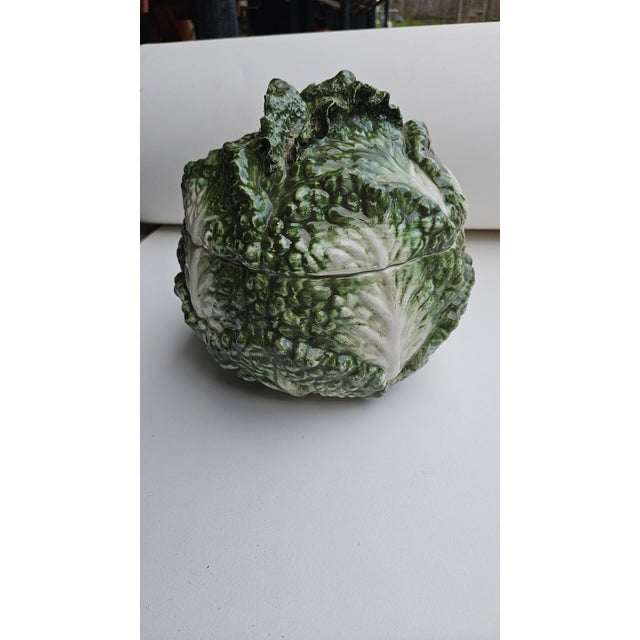 Nicely sized vintage majolica soup tureen with lid, and dish. In the style of Italian Majolica, it is unmarked. Plate...