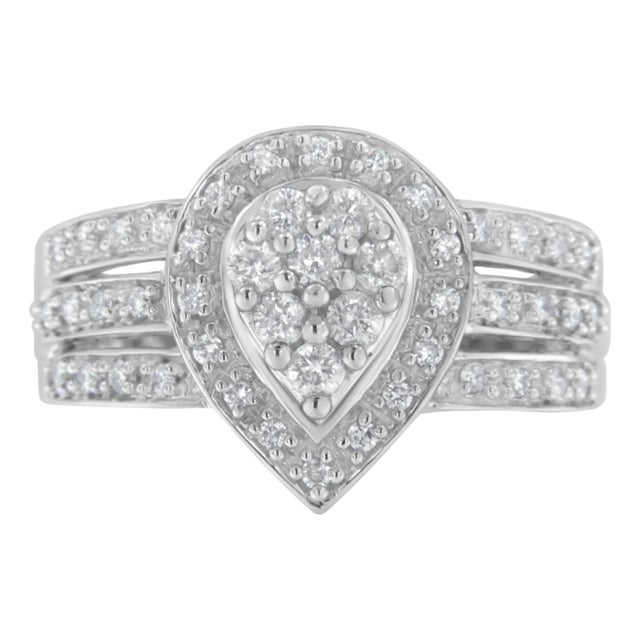 10K White Gold Diamond Cocktail Teardrop Ring (1/2 Cttw, H-I Color, SI2-I1 Clarity) - Size 7 For Sale