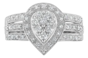 10K White Gold Diamond Cocktail Teardrop Ring (1/2 Cttw, H-I Color, SI2-I1 Clarity) - Size 7
