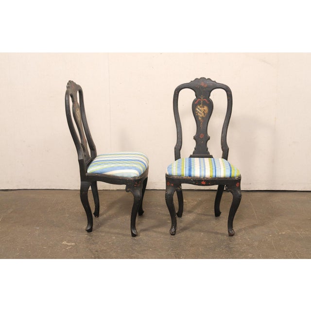 19th Century French Country Pair Painted Chairs, 19th C. For Sale - Image 5 of 11