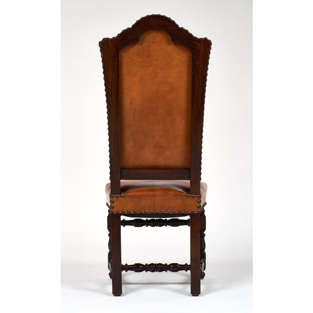 Brown Six Louis XIII Style Leather Dining Chairs For Sale - Image 8 of 9