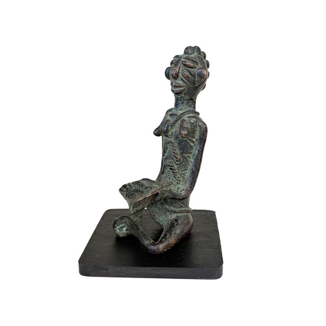 African Vintage Benin Bronze of a Seated Female Nigeria African 6.25" H W/Stand For Sale - Image 3 of 5