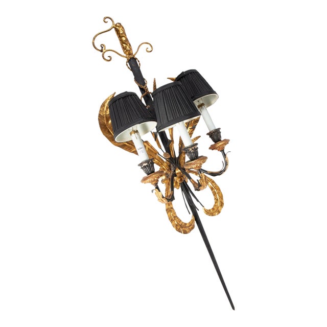 MCM Italian Style Tole and Carved Wood Sword Sconce For Sale