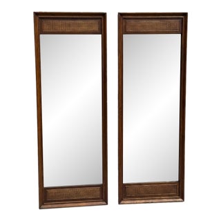 Pair of Large Mid-Century Modern Walnut and Cane Wall Mirrors by R-Way Furniture For Sale