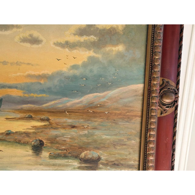 Signed 1920 Antique Maritime Sailboat Oil Painting in Ornate Painted Frame For Sale - Image 4 of 18