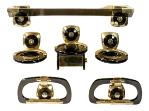 Mid-Century Italian Acrylic Glass and Gilt Brass Bathroom Fixtures, 1970s, Set of 6