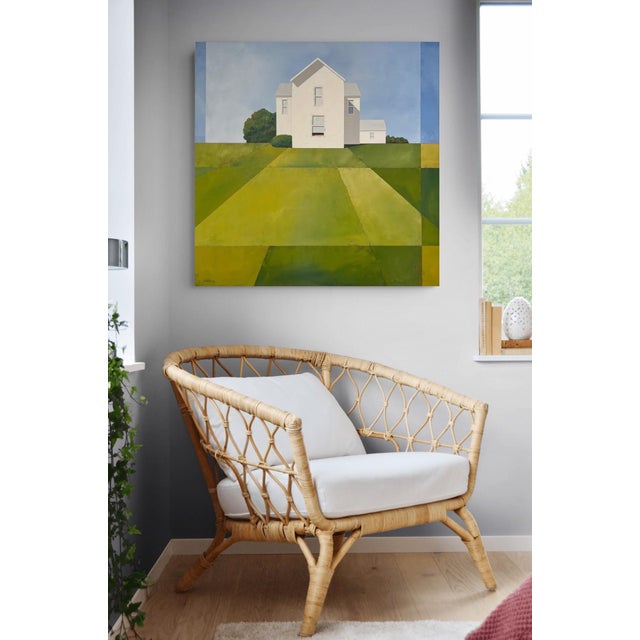 Green The Old Farmhouse by Justin Wheatley | Acrylic on Canvas White Farmhouse With Green Fields For Sale - Image 8 of 11