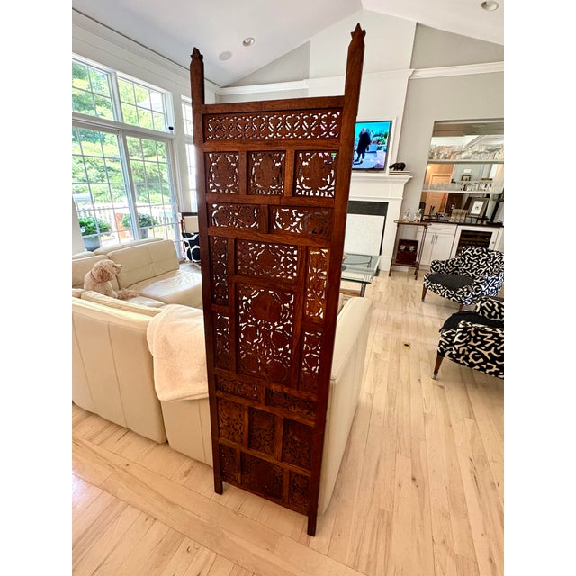 Hand-Carved Indian Teak Jali Architectural Screen Panel Elevate any interior with this striking hand-carved Indian...