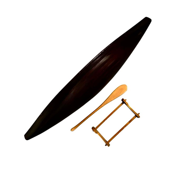 Late 20th Century Canoe Model With Paddle and Base Large Wood Rowboat Vintage Cabin Nautical Decor For Sale In Tulsa - Image 6 of 6