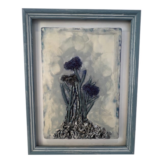 Freestone Studio "Blue Iris" Encaustic Sculpture Painting Signed Barbara Michener Original Art For Sale
