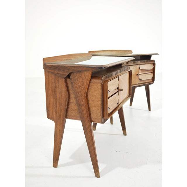 Metal Mid-Century Modern Bedside Tables in Wood and Glass attributed to Vittorio Dassi for La Permanente Mobili Cantù, Italy, 1950, Set of 2 For Sale - Image 7 of 18
