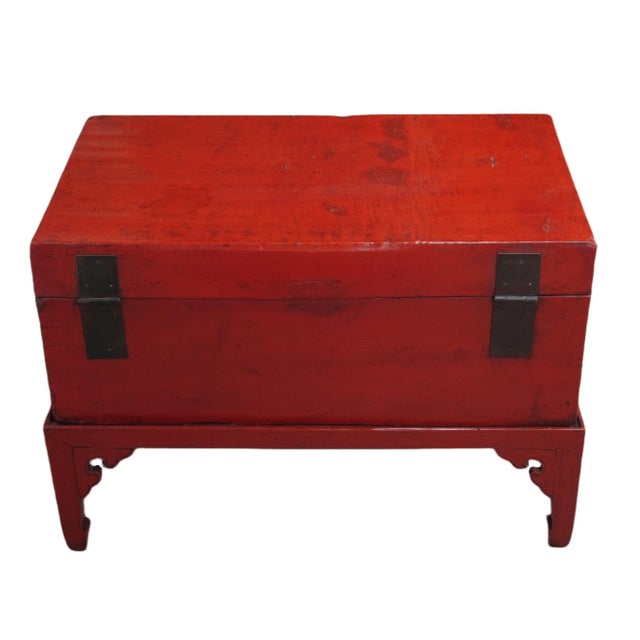 Red Red Antique Accent Cabinet Trunk With a Stand For Sale - Image 8 of 10