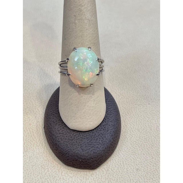 White 8 Carat Oval Shape Opal Cocktail Ring 14 Karat White Gold, Estate, Size 3 For Sale - Image 8 of 8