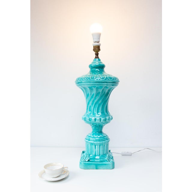 Large Turquoise Blue Manises Table Lamp, 1960s For Sale - Image 4 of 10