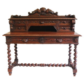 19th Century Renaissance Revival French Oak Writing Desk, 1870s For Sale
