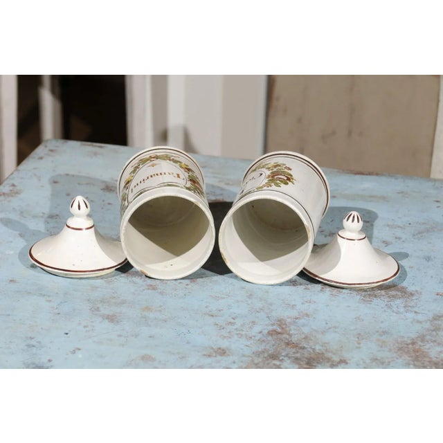 White Late 18th Century French Directoire Lidded Apothecary Jars with Labels- a Pair For Sale - Image 8 of 12