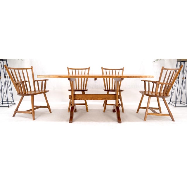 Late 20th Century Late 20th Century Very Fine All Pegged Joints Solid Oak Dining Chairs Table Set MINT For Sale - Image 5 of 18