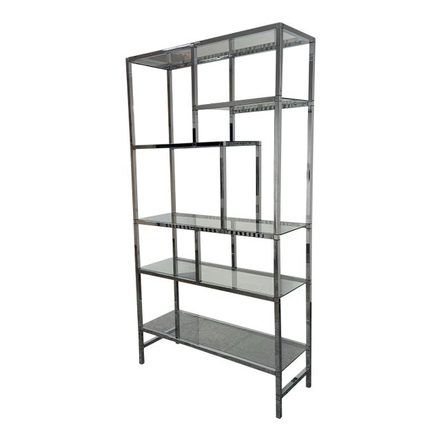 Milo Baughman Style Chrome and Glass Étagère, 1970's For Sale
