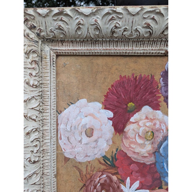 Vintage Original Still Life Bouquet of Flowers Framed Painting For Sale - Image 12 of 12