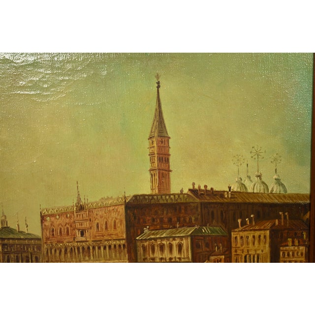 Wood Original Artist Signed "Venetian Harbor" Framed Oil Painting on Canvas For Sale - Image 7 of 14