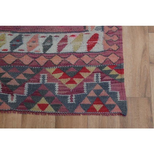 1970s Vintage Turkish Oushak Handmade Wool Cotton Pink Runner Rug For Sale - Image 4 of 11