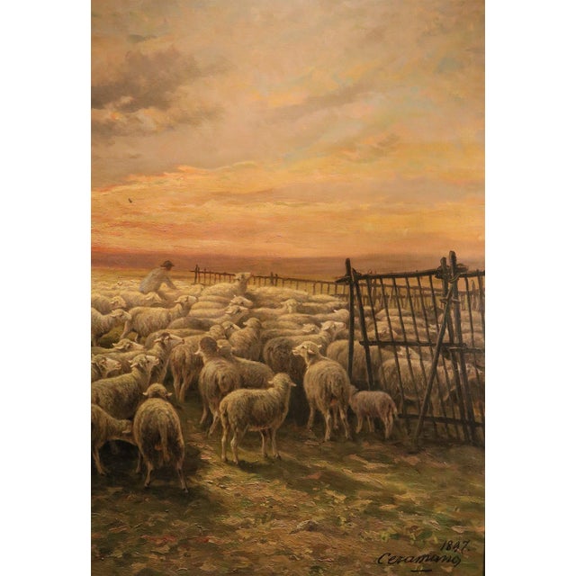 Charles Ferdinand Ceramano, Landscape, 1897, Oil on Canvas For Sale - Image 4 of 12