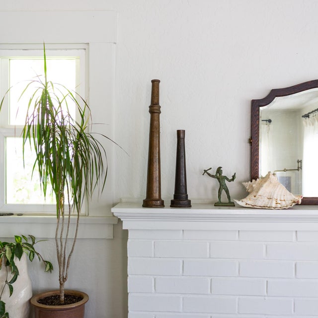 Rustic Set of Large Antique Brass Fireman Fire Hose Nozzle Candle Holders For Sale - Image 3 of 16