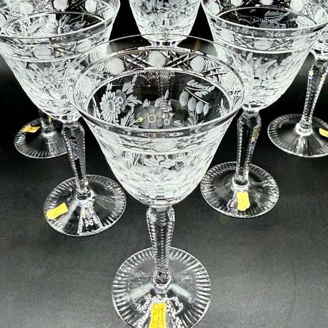 Meissen Crystal Wine Glasses, Floral Engraved & Cane Cut, German Bleikristall, 1960s, Set of 6 For Sale - Image 18 of 18