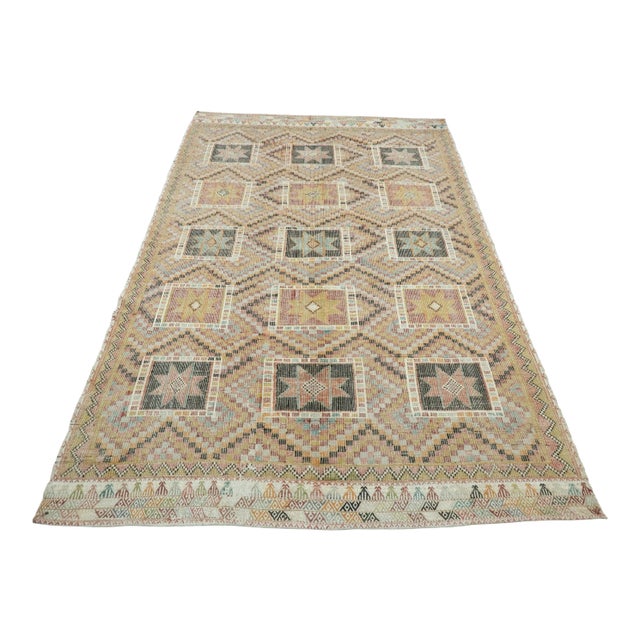 Mid 20th Century Denizli Natural Colored Kilim Rug For Sale