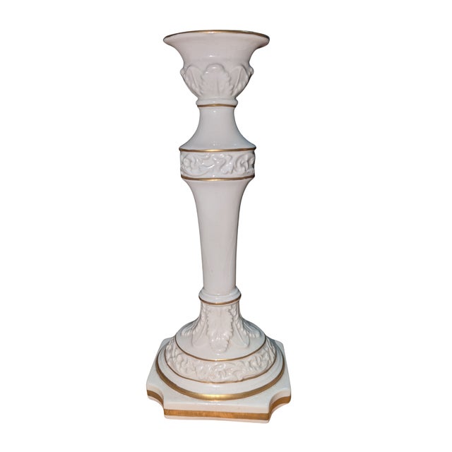 Pair of Vintage Italian Capodimonte-Style Porcelain Candlesticks, Gilt Trim, 10" For Sale - Image 4 of 15