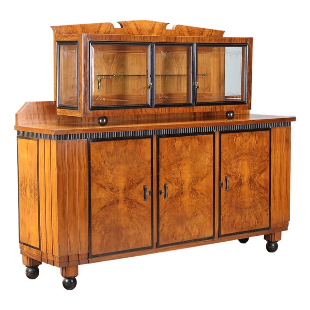 Art Deco Credenza in Walnut and Walnut Burl For Sale